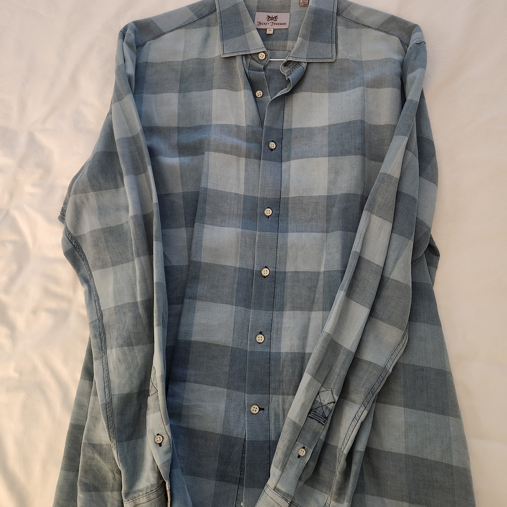 Hickey Freeman Blue Check Casual Button-Down Shirt